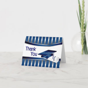 Blauw en zilver gestreept Afstuderen - Hartelijk d Bedankkaart