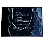 Blauw en Zilver Glitter Agate Bruiloft Groot Cadeauzakje (Voorkant)