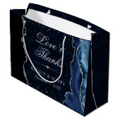 Blauw en Zilver Glitter Agate Bruiloft Groot Cadeauzakje (Achterkant Gekanteld)