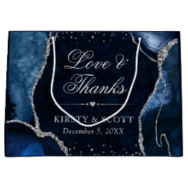 Blauw en Zilver Glitter Agate Huwelijk Groot Cadeauzakje