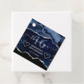 Blauw en zilver Glitter Agate Marble Sweet 16 Bedankjes Labels (In situ)