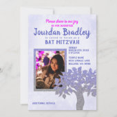 Blauw en zilver Glitter Bat Mitzvah Uitnodiging (Voorkant)