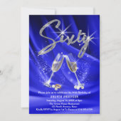 Blauw en zilver Glitter Glam Modern 60th Birthday Kaart (Voorkant)