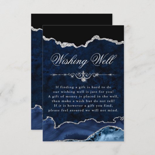Blauw en zilver glitter marble Agate Wishing well Informatiekaartje (Voorkant / Achterkant)
