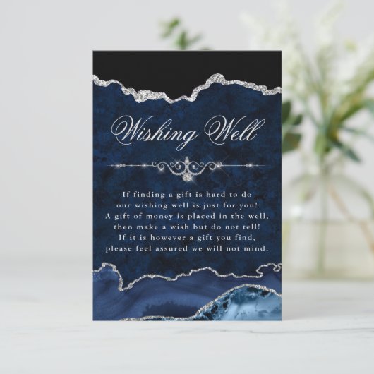 Blauw en zilver glitter marble Agate Wishing well Informatiekaartje (Staand voorkant)