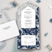 Blauw en zilver Glitter Marble Wedding All In One Uitnodiging