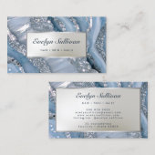 Blauw en Zilver glitter marmer visitekaartje (Voorkant / Achterkant)