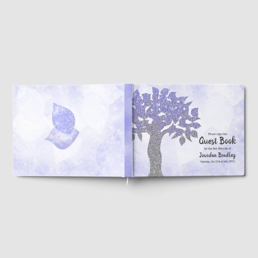 Blauw en zilver Glitter Tree Guest Book Gastenboek (Volledig)