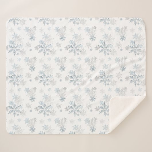 Blauw en Zilver Grijs Sneeuwvlok Winter Wonderland Sherpa Deken (Voorkant (horizontaal))