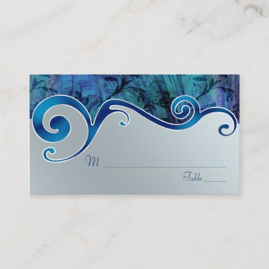 Blauw en Zilver Grijs Wedding Place Cards Plaatskaartje (Voorkant)