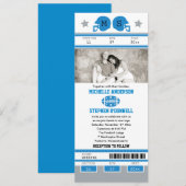 Blauw en zilver groen Football Ticket Wedding Kaart (Voorkant / Achterkant)