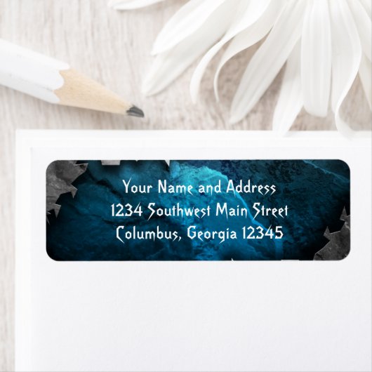 Blauw en zilver Grunge Metal/Stone Design Etiket (Insitu)