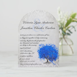 Blauw en Zilver Hartblad Boom Trouw Uitnodiging