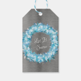 Blauw en zilver Holiday Wreath Cadeaulabel