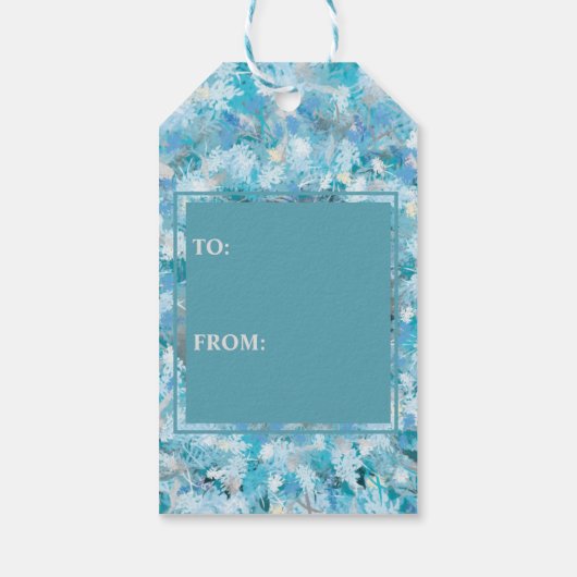 Blauw en zilver Holiday Wreath Cadeaulabel (Achterkant)