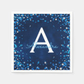 Blauw en Zilver Juwelen Diamant Confetti Monogram Servet (Voorkant)