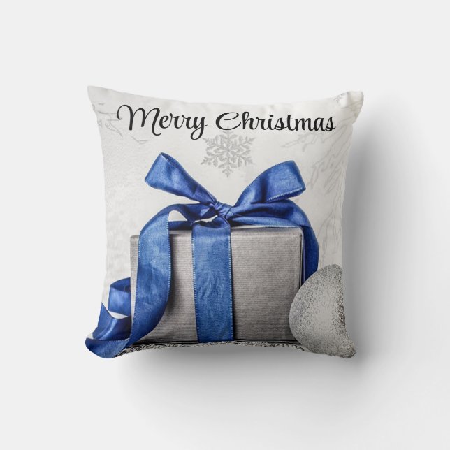 Blauw en Zilver Kerstcadeaus Kussen (Voorkant)