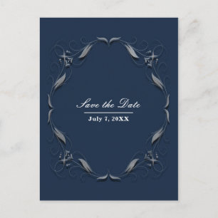 Blauw en zilver Lijst Elegant Wedding Save the Dat Aankondigingskaart