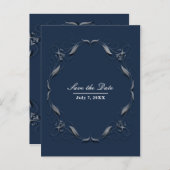 Blauw en zilver Lijst Elegant Wedding Save the Dat Aankondigingskaart (Voorkant / Achterkant)