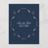 Blauw en zilver Lijst Elegant Wedding Save the Dat Aankondigingskaart (Voorkant)