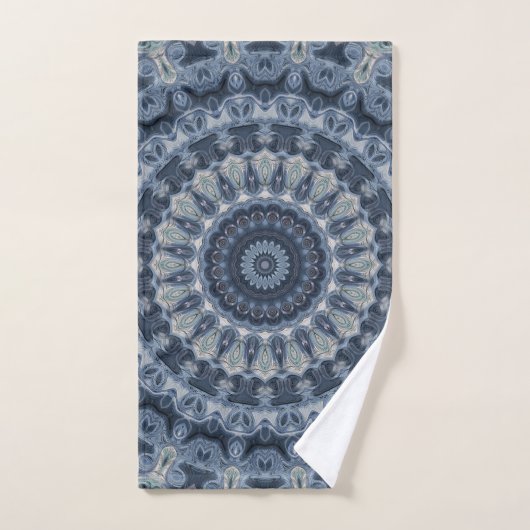 Blauw en Zilver Mandala Patroon Ontwerp Bad Handdoek (Handdoek)