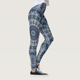 Blauw en Zilver Mandala Patroon Ontwerp Leggings