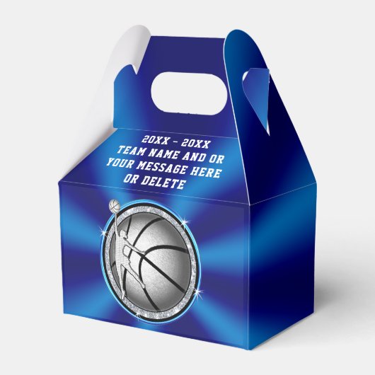 Blauw en Zilver Meisjes Basketbal Treat Tassen Doz Bedankdoosjes (Voorkant Zijde)