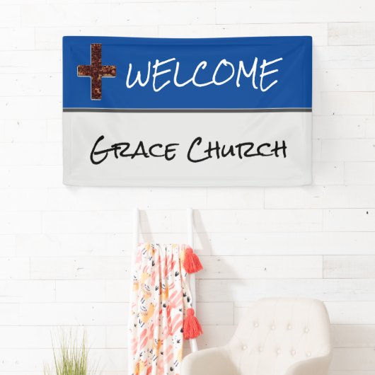 Blauw en zilver met Cross Church Welcome Banner (Insitu)