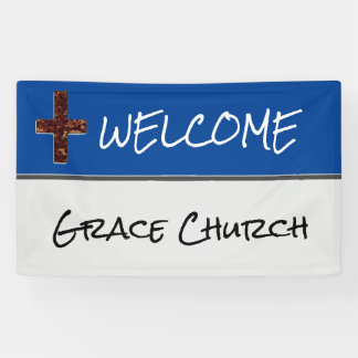 Blauw en zilver met Cross Church Welcome Banner