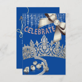 Blauw en Zilver met kroon diamanten blauwe feest Kaart