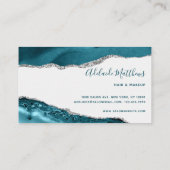 Blauw en zilver Modern Art Waterverf Agate Script Visitekaartje (Achterkant)