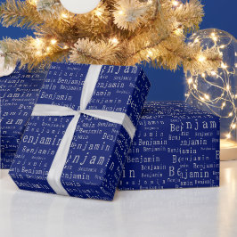 Blauw en Zilver Naam Gepersonaliseerd Inpakpapier