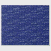 Blauw en Zilver Naam Gepersonaliseerd Inpakpapier (Vlak)