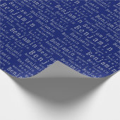 Blauw en Zilver Naam Gepersonaliseerd Inpakpapier (Hoek)