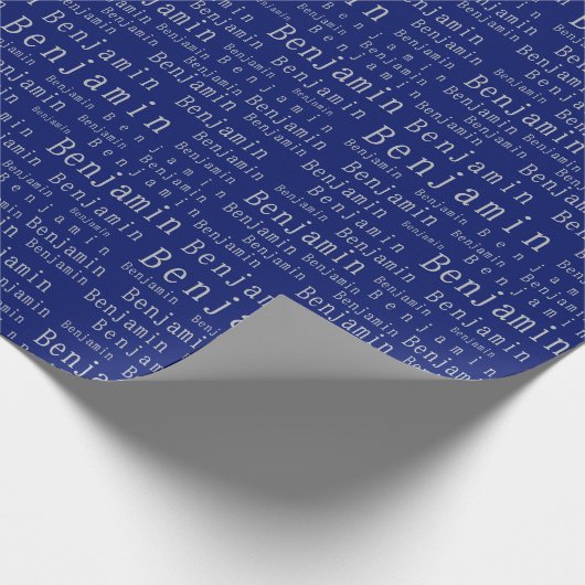Blauw en Zilver Naam Gepersonaliseerd Inpakpapier (Hoek)