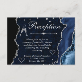 Blauw en zilver namaak glitters agaat receptie informatiekaartje