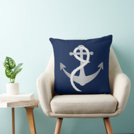 Blauw en Zilver Nautische Zeiler Moderne Martime Kussen
