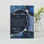 Blauw en Zilver Nep Glitter Agate Bruidsdouche Bedankkaart (Staand voorkant)