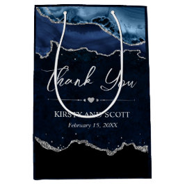Blauw en zilver nep glitters agaat bruiloft medium cadeauzakje