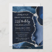 Blauw en zilver nep glitters agaat verjaardag kaart (Voorkant)