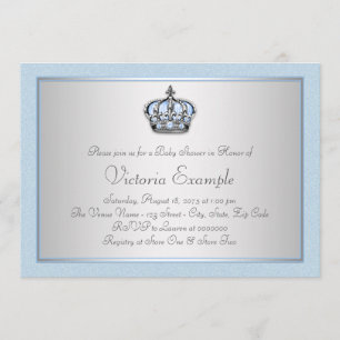 Blauw en Zilver Prins Baby Shower Kaart