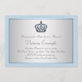 Blauw en Zilver Prins Baby Shower Kaart