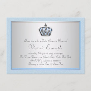 Blauw en Zilver Prins Baby Shower Kaart