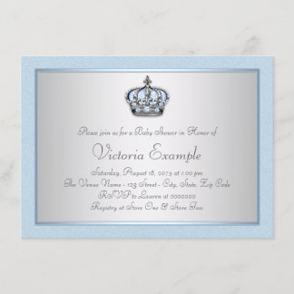 Blauw en Zilver Prins Baby Shower Kaart
