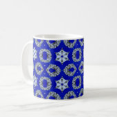blauw en zilver psychedelisch patroon koffiemok (Voorkant links)
