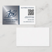 Blauw en Zilver QR Code Fitness Trainer Visitekaartje (Voorkant / Achterkant)