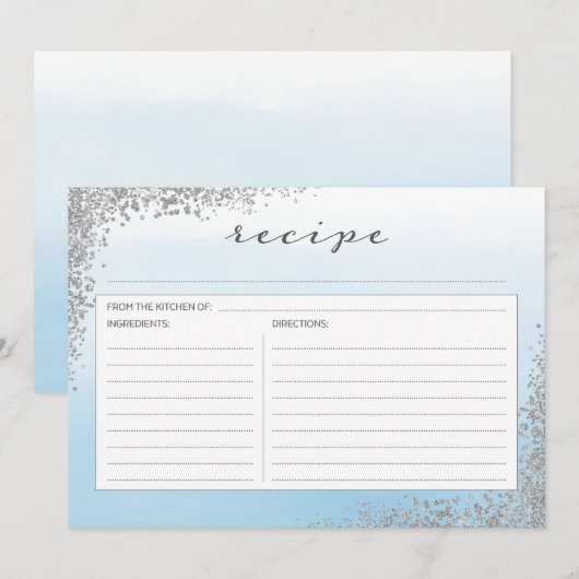 Blauw en Zilver Receptkaart Kaart (Voorkant / Achterkant)