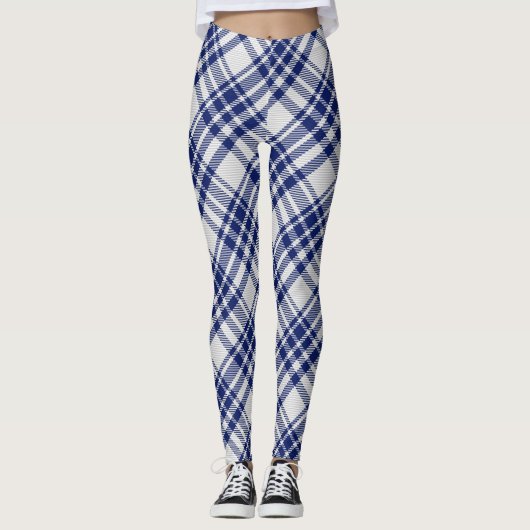 Blauw en zilver Royal Stewart tartan patroon Leggings (Voorkant)