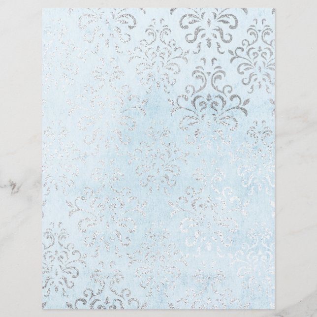 Blauw- en zilver-shabby Damask-scrapbook (Voorkant)