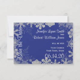 Blauw en Zilver Sneeuwvlok Bruiloft Save the Date